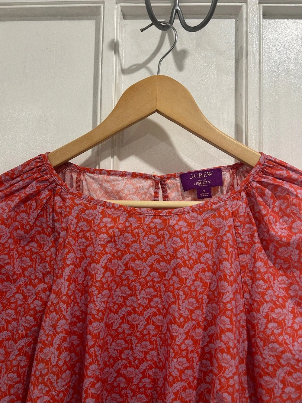 J. Crew Puff-Sleeve Roundneck Cotton Blouse in Liberty Toutouayette Fabric - S